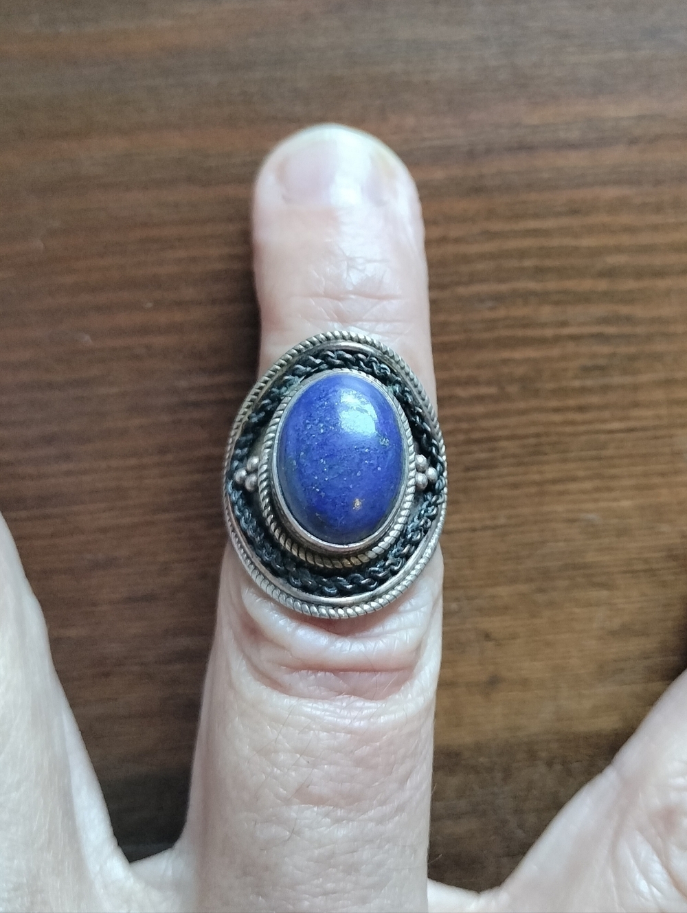 Vintage Sterling Silver Bezel Set Lapis Lazuli Ring